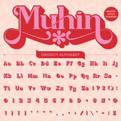 Serif Groovy Retro Vintage Bold Font alphabet vector file.