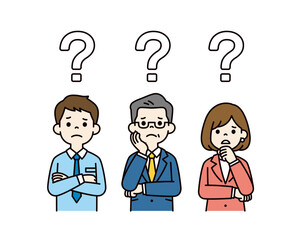 はてなマークと困った顔のビジネスチームの上半身ベクターイラスト素材セット＿カラー