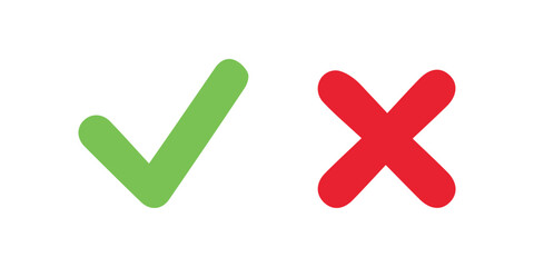 Check mark icons. green check mark and red cross mark icon set. green tick and red x. Symbols of approval and Decline, vector illustration