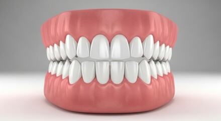 Realistic 3d rendering of human teeth and gums with white enamel for dental health education