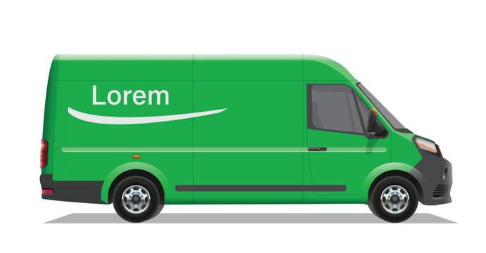 green van vans car minibus mini bus cargo fast free delivery pick up icon logo sign mock up brand decals decal side view art mail post box design vector template