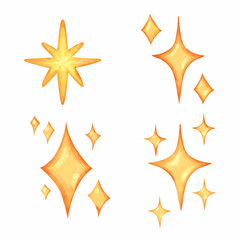 Sparkling stars and shiny glitter star set watercolor style illustration