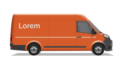 orange van vans car minibus mini bus cargo fast free delivery dex pick up icon logo sign mock up brand decals decal side view art mail post box design vector template © De