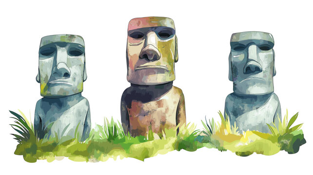 Easter Island - Rapa Nui. Easter Island - Rapa Nui hand drawn watercolor illustration