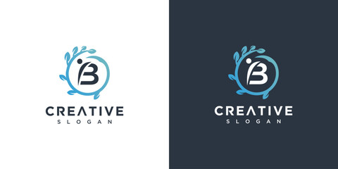 Nature monogram logo design template. Leaf and letter b nature logo design inspiration	