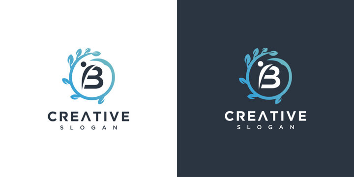Nature monogram logo design template. Leaf and letter b nature logo design inspiration	