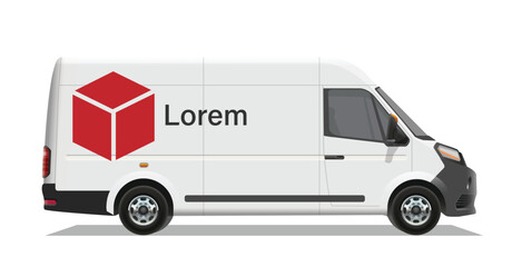 white red van vans car minibus mini bus cargo fast free delivery pick up icon logo sign mock up brand decals decal side view art mail post box design vector template © De