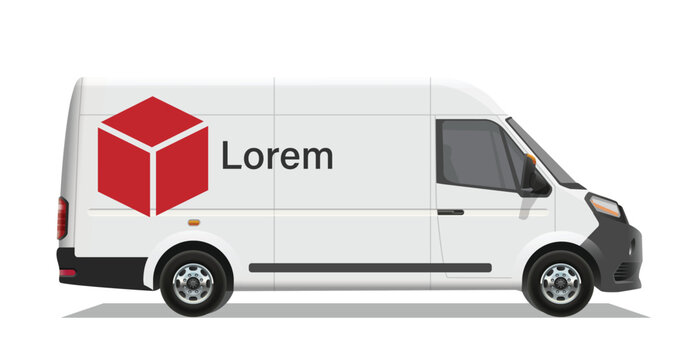 white red van vans car minibus mini bus cargo fast free delivery pick up icon logo sign mock up brand decals decal side view art mail post box design vector template