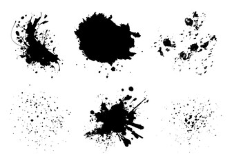 Obraz premium Collection of black ink splatter brush strokes and artistic ink drops for graphic design elements