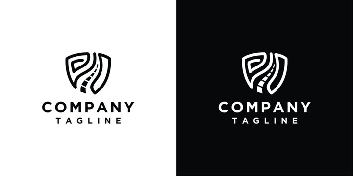 shield and road logo design template