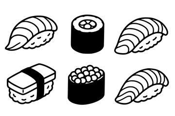 Illustration of 6 Sushi, outline version