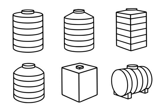 Vector Illustration of 6 Water Tanks, outline version