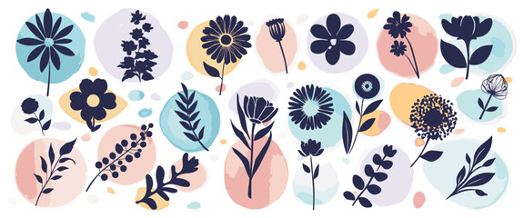 Set of leaves silhouette of beautiful flowers, leaves, plant design. Vector illustration 30.