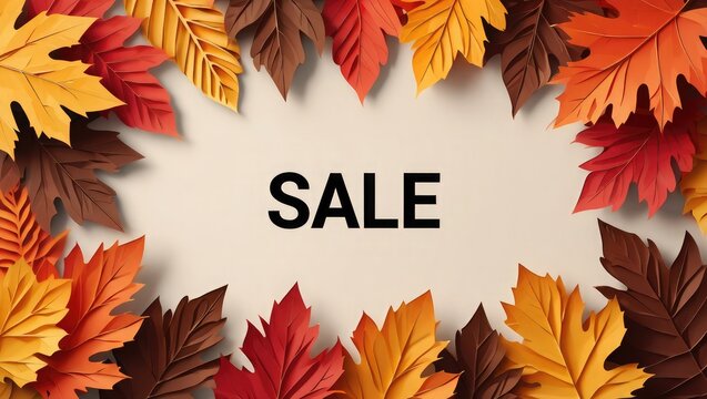 SALE Text Surrounded by Colorful Autumn Leaves sale
