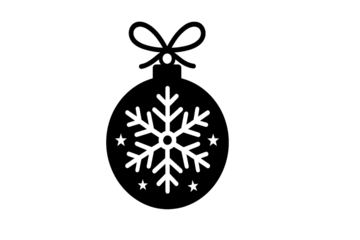 Elegant Christmas ornament illustration featuring snowflake design and festive bow outline in winter holiday theme, isolated on white background