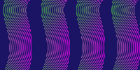 Vibrant wavy line abstract background — colorful curved gradient pattern in purple, pink, and green on dark blue backdrop, perfect for modern digital art, wallpaper, posters, or motion design use.