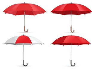 Obraz premium Four open umbrellas in various positions against white background