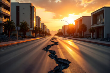 Earthquake Disaster Causing Road Fracture in Modern City