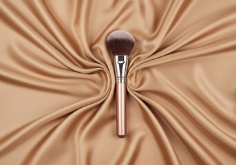 Makeup brush on beige silk fabric beauty and cosmetic background