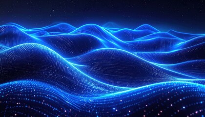 Obraz premium Glowing blue undulating landscape under a starry night sky