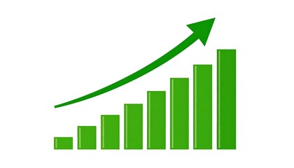 Graphic of green bar chart ascending to the right with an upward arrow