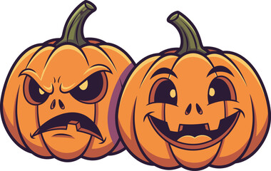 Funny and Spooky Pumpkin Pair Cartoon Vector