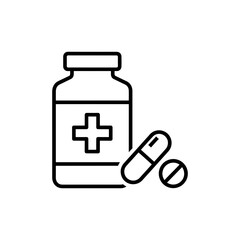 Obraz premium Pill bottle icon offering health and wellness benefits with easy access medicine for treatment and prevention, originally designed as scalable vector graphic