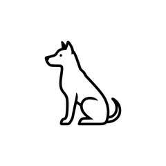Simple black line drawing of a dog sitting, elegant minimalist pet icon, perfect for veterinary clinic logo or adoption campaign design, originally vector
