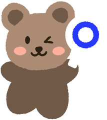 OX quiz illustration of a cute animal cartoon character holding an O sign