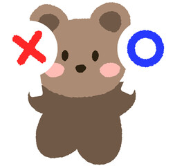 OX quiz illustration of a cute animal cartoon character holding an O and X sign