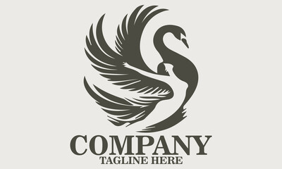 Illustration a magical creature, half-human, half-swan, with a graceful, long neck and flowing feathered wings. Adventure swan vector illustration and logo design