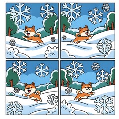 A Cute Shiba Inu Dog Running in Winter Snow