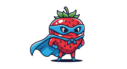 Adorable Strawberry Superhero Cartoon Character Ready for Action and Adventure with Cape