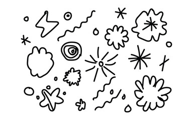 Abstract hand drawn doodle shapes and stars in black and white sketch style