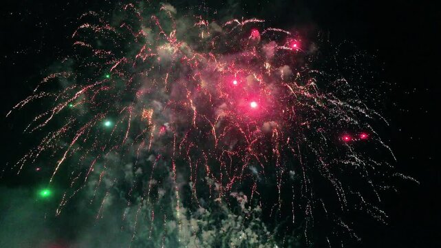 Exploding fireworks drone footage - 4k video shot by drone as fireworks explode
