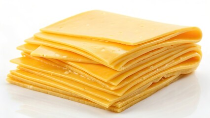 stack of processed cheese slices isolated on white 