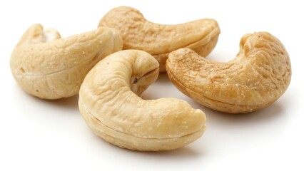 three cashew nuts isolated on a white background