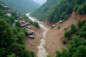 Landslide Disaster Following Heavy Rain in Mountain Village