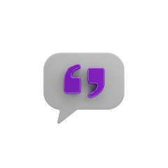 Fototapeta premium 3d Purple quotation marks inside a speech bubble isolated on transparent background