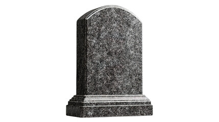The image shows a gray granite tombstone or gravestone. It has a smooth, polished surface with a rounded top and stands on a rectangular base. The stone is simple and unengraved, often used as a heads
