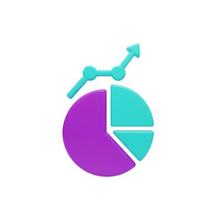 Colorful 3d pie chart with rising arrow graph isolated on transparent background