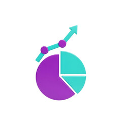 Colorful 3d pie chart and upward trending line graph isolated on transparent background