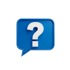 3d Blue speech bubble with white question mark isolated on transparent background