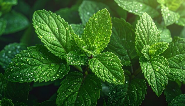 Fresh green mint leaves on a natural background and the aroma of herbal plants