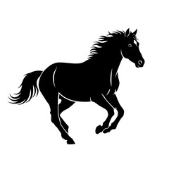Obraz premium Black horse silhouette running on white background.