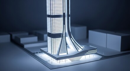 Futuristic architecture model showcasing modern design and innovative structure illumination