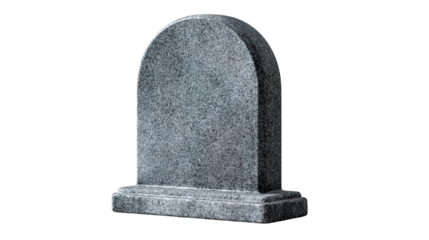 The image shows a gray granite tombstone or gravestone. It has a smooth, polished surface with a rounded top and stands on a rectangular base. The stone is simple and unengraved, often used as a heads