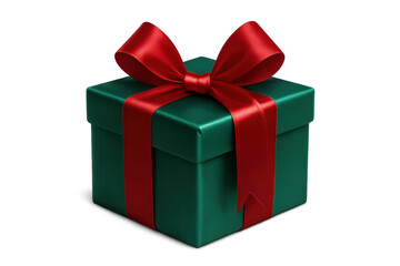 Obraz premium Green gift box with red ribbon bow, celebrating christmas, holidays, special occasions, giving a surprise present
