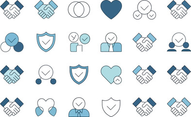 Blue Partnership Icons Pack: Handshakes, Teamwork & Success Vectors