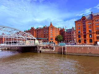 Obraz premium canal in the old town, red bricks buildings